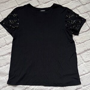 Express Black Sequin Sleeve Top